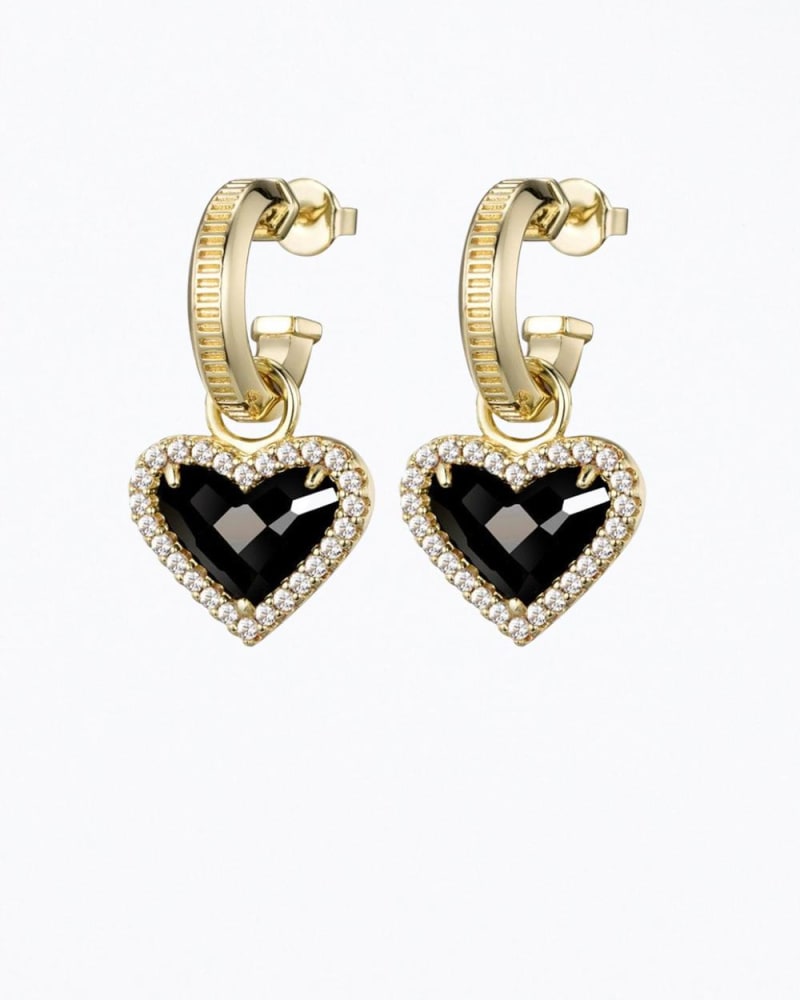 Front of a size O/S Whitney Gemstone Heart Earrings in Gold in Gold by F+H Studios. | dia_product_style_image_id:331265